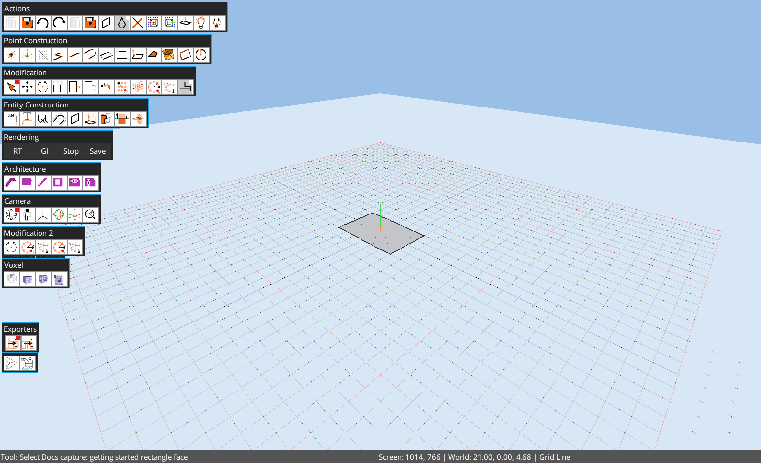 Octodraw viewport with a generated rectangular face on the grid