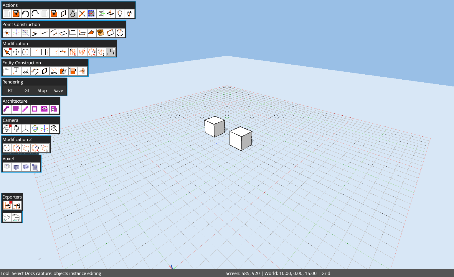 Octodraw viewport with repeated generated solids prepared for object workflow documentation