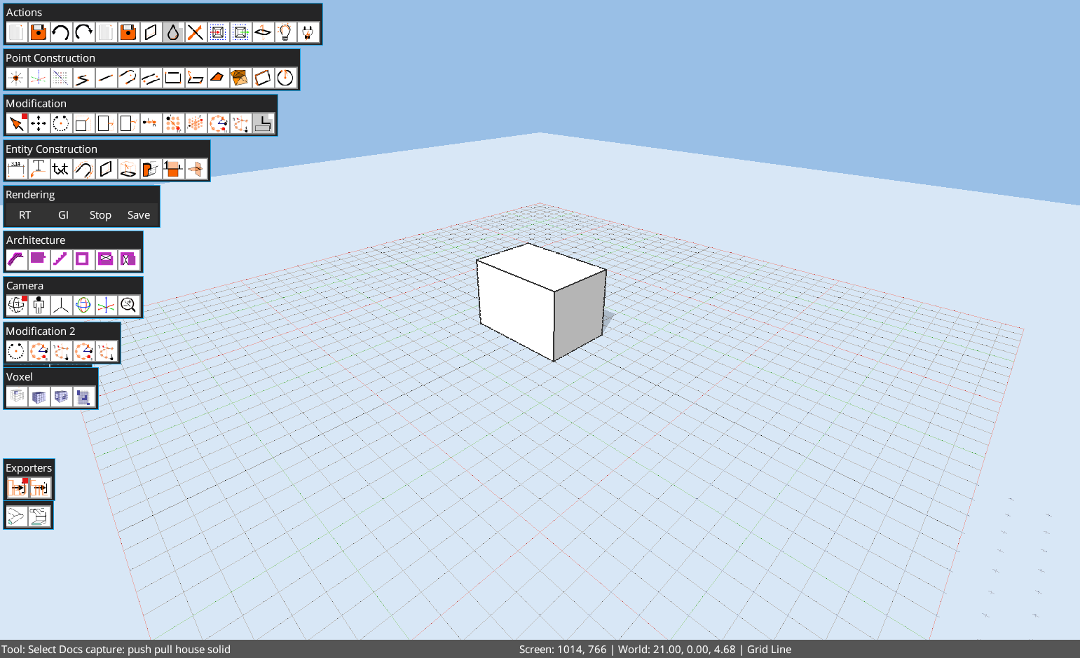 Octodraw viewport with a generated rectangular solid on the grid