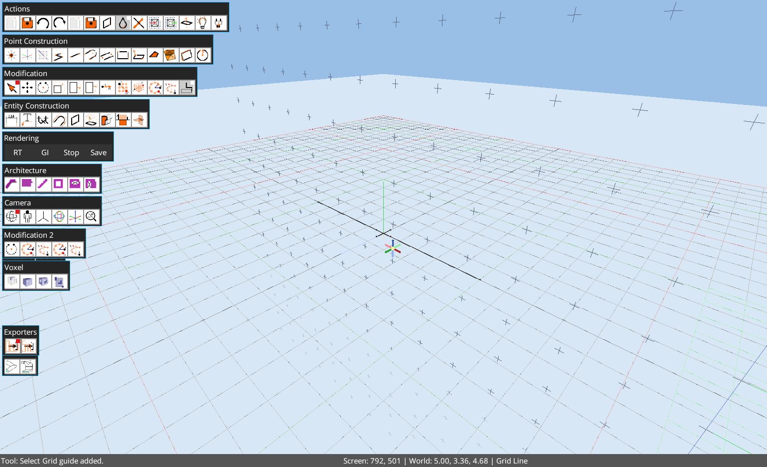 Octodraw viewport with a generated line and midpoint marker geometry
